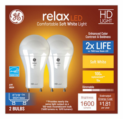 LED Light Bulbs, A19, 15 Watt, 2-Pk.