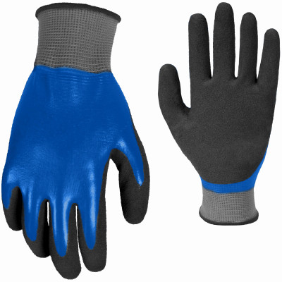 Double Dip Coated Gloves, Textured, Water Resistant, Men's M