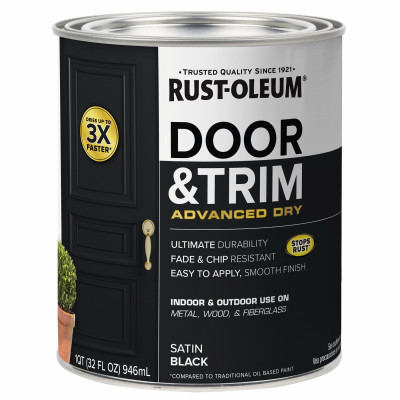 Door and Trim Paint, Interior/Exterior, Water Based, Satin Black, Quart