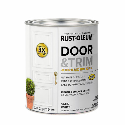 Door and Trim Paint, Interior/Exterior, Water Based, Satin White, Quart
