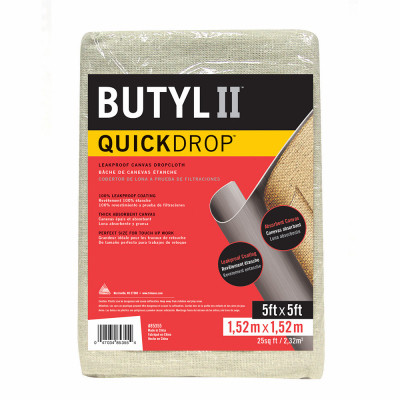 Butyl II Canvas Drop Cloth, Leak-Resistant Poly Back, 5 x 5 Ft.