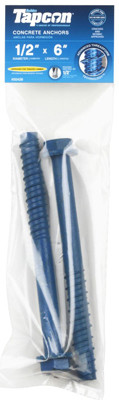 Concrete Screw Anchors, Hex Washer Head, 1/2 x 6 In., 2-Pk.