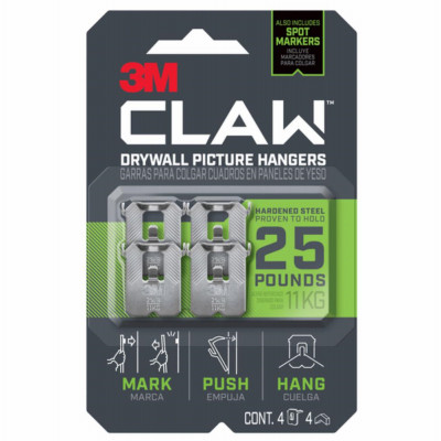 CLAW Drywall Picture Hangers & Markers, Holds 25-Lbs., 4-Pk.