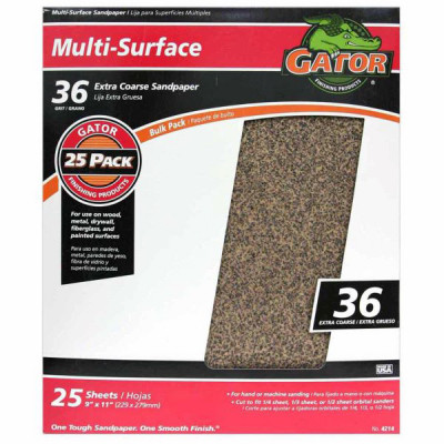 Sandpaper, Extra Course 36 Grit, 9 x 11 In., 25-Ct.