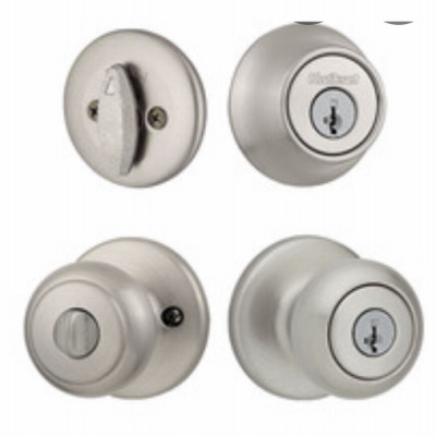 Cove Entry Door Combo 4-Pack, 2 Entry Knobs, 2 Single-Cylinder Deadbolts, Satin Nickel