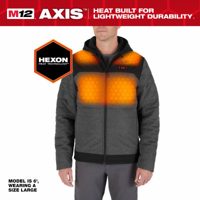 M12 Axis Heated Jacket, Poly, With Battery & Charger, Gray, Large