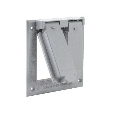 2-Gang Weatherproof Flip Switch Cover, Box Mount, Two GFCI, Gray