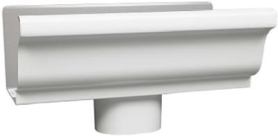 End Piece With Drop, For 5 In. Gutter, White Aluminum, 5 In.