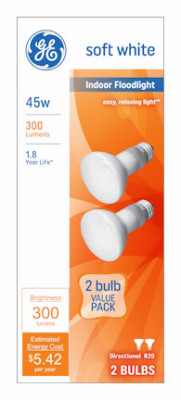 Indoor Floodlight Bulbs, 45 Watt, 2-Pk.