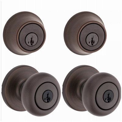 Cove Entry Door Lock Combo Set, 2 Hanldes & 2 Single-Cylinder Deadbolts, Venetian Bronze