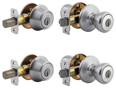 Tylo Entry Door Combo 4-Pack, 2 Entry Knobs, 2 Single-Cylinder Deadbolts, Satin Chrome