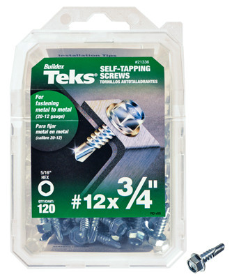 Self-Tapping Screws, Hex Head, Metal To Metal, #12 x 3/4 In., 120-Pk.