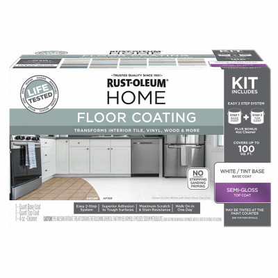 HOME All In-one Floor Coating 2-Step Kit, Ultra White Semi-Gloss Base + Top Coat, 1 Qt. Each