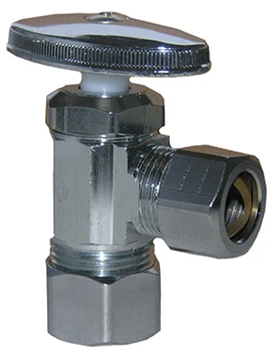 Angle Stop Valve, Chrome, 5/8 O.D. Compression Inlet x 1/2 In. O.D. Compression Outlet