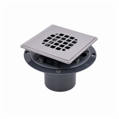 Shower Drain, PVC With Square Stainless Steel Strainer, 2 or 3 In.