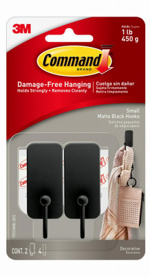 Small Matte Black Hooks, 2 Hooks/4 Strips