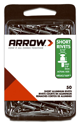 Rivets, Short, Aluminum, 1/8 x 3/16-In, 50-Ct.