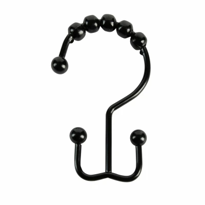 Annex Double-Roller Shower Curtain Hooks, Black, 12-Pk.