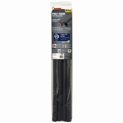 Tubular Pipe Insulation, Polyethylene Foam, Pre-Slit, For 1/2 or 1/4 In. Pipes, Black, 3 Ft., 4-Pk.