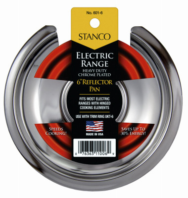 Electric Range Reflector Pan, Fixed-Element, Chrome, 6 In.