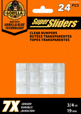 Super Sliders Gorilla Glue 3/4 In. Square Clear Furniture Wall Bumpers (24-Pack)