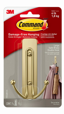 Large Satin Brass Double Hook, 1 Strip