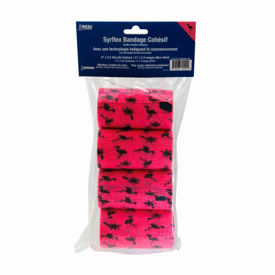 SyrFlex Cohesive Flexible Veterinary Bandage, Pink Flamingo, 4 In. x 5 Yds. Stretched, 4-Pk.