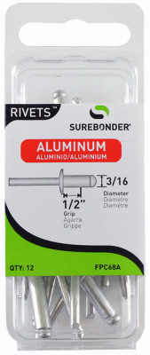 Aluminum Rivet, Long, 3/16-In. Dia., 12-Pk.