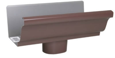 End Piece With Drop, For 5 In. Gutter, Brown Aluminum, 5 In.