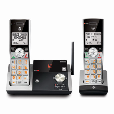 Cordless Phone with Answering System & Caller ID, Silver/Black, 2 Handsets