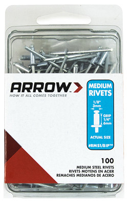 Rivets, Medium, Steel, 1/8 x 1/4-In., 100-Ct.