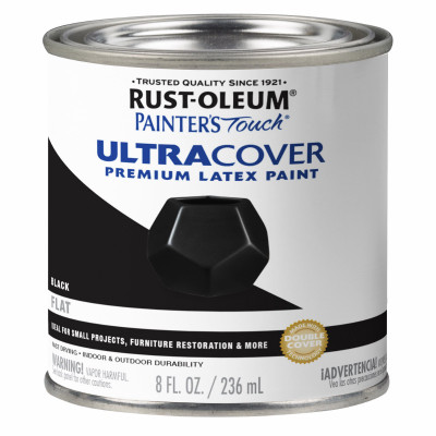 Painter's Touch Ultra Cover Latex Paint, Flat Black, 1/2-Pint