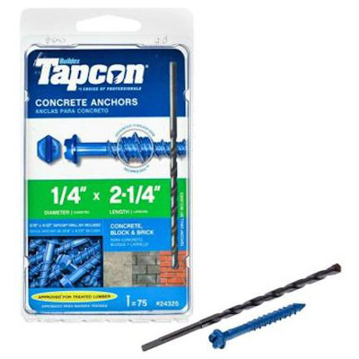 Concrete Anchors, Hex Washer Head, Steel, 1/4 x 2-1/4 In., 75-Pk.