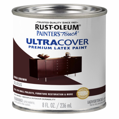 Painter's Touch Ultra Cover Latex Paint, Kona Brown Gloss, 1/2-Pint