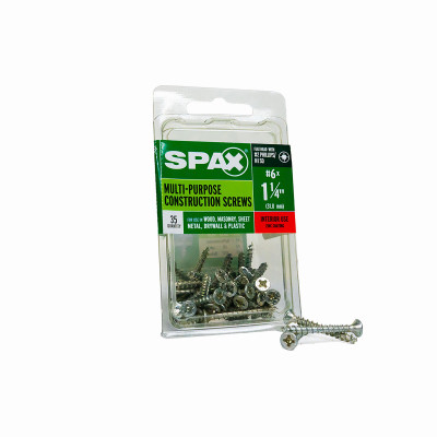 #6 x 1-1/4" Interior Flat Head Wood Screws Construction Phillips Square Unidrive (35 EA)