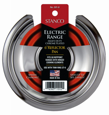 Electric Range Reflector Pan, Hinged-Element, Chrome, 6 In.