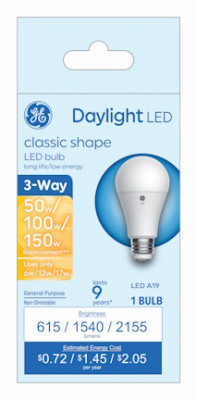 LED 3-Way Light Bulb, A19 Medium Base, Daylight, 6/12/17 Watt
