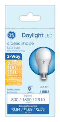LED 3-Way Light Bulb, A21 Medium Base, Daylight, 7/14/21 Watt