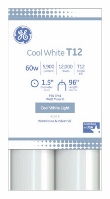 Fluorescent Linear Tube Light Bulb, Cool White, T12, 96 In., 2-Pk. (8 pieces)