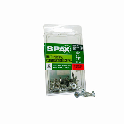 #8 x 5/8" Interior Flat Head Wood Screws Construction Phillips Square Unidrive (40 EA)