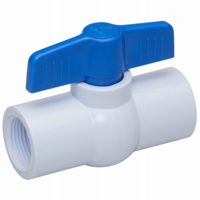 Threaded Ball Valve, White PVC, 1/2 In.