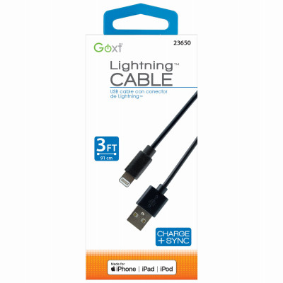 Lightning Phone Cable, Apple Certified, Black, 3 Ft.