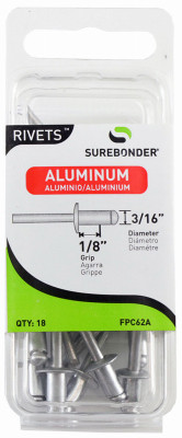 Aluminum Rivets, Short, 3/16-In. Dia., 18-Pk.