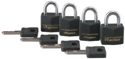 Solid-Brass Keyed Padlocks, Vinyl Cover & Keyhead, 4-Pack, 3/4-In.