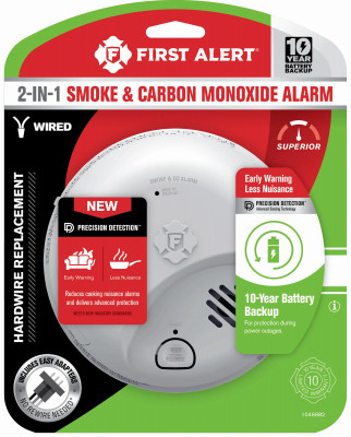 Hardwired Smoke & Carbon Monoxide Alarm, 10-Year Battery Backup