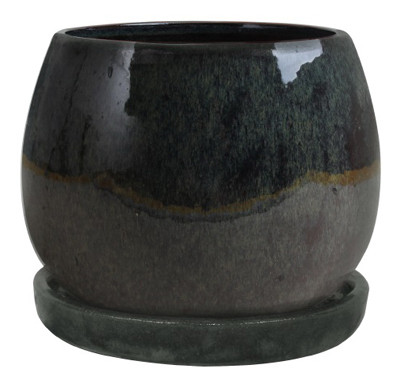 8 In. Artisan Planter, Ceramic, Drip Green (2 pieces)