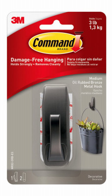Modern Reflections Metal Hook, Oil Rubbed Bronze, 1 Medium Hook/2 Strips