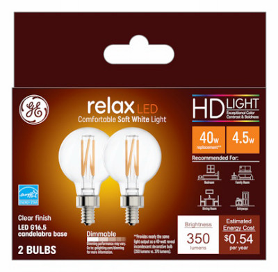 LED Globe Light Bulbs, Clear Soft White, 350 Lumens, 4.5 Watt, 2-Pk.