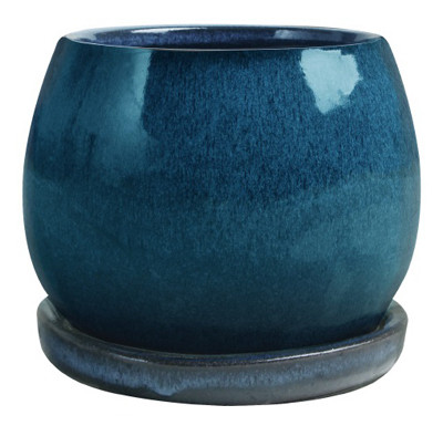 8 In. Artisan Planter, Ceramic, Aqua Blue (2 pieces)