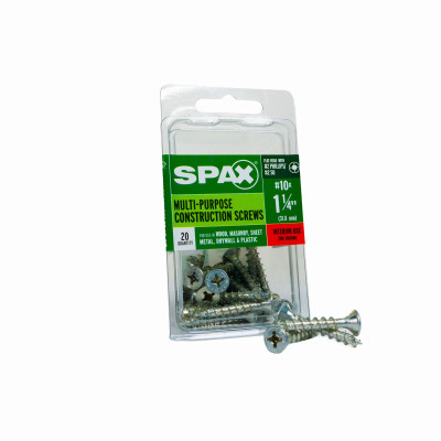 #10 x 1-1/4" Interior Flat Head Wood Screws Construction Phillips Square Unidrive (20 EA)